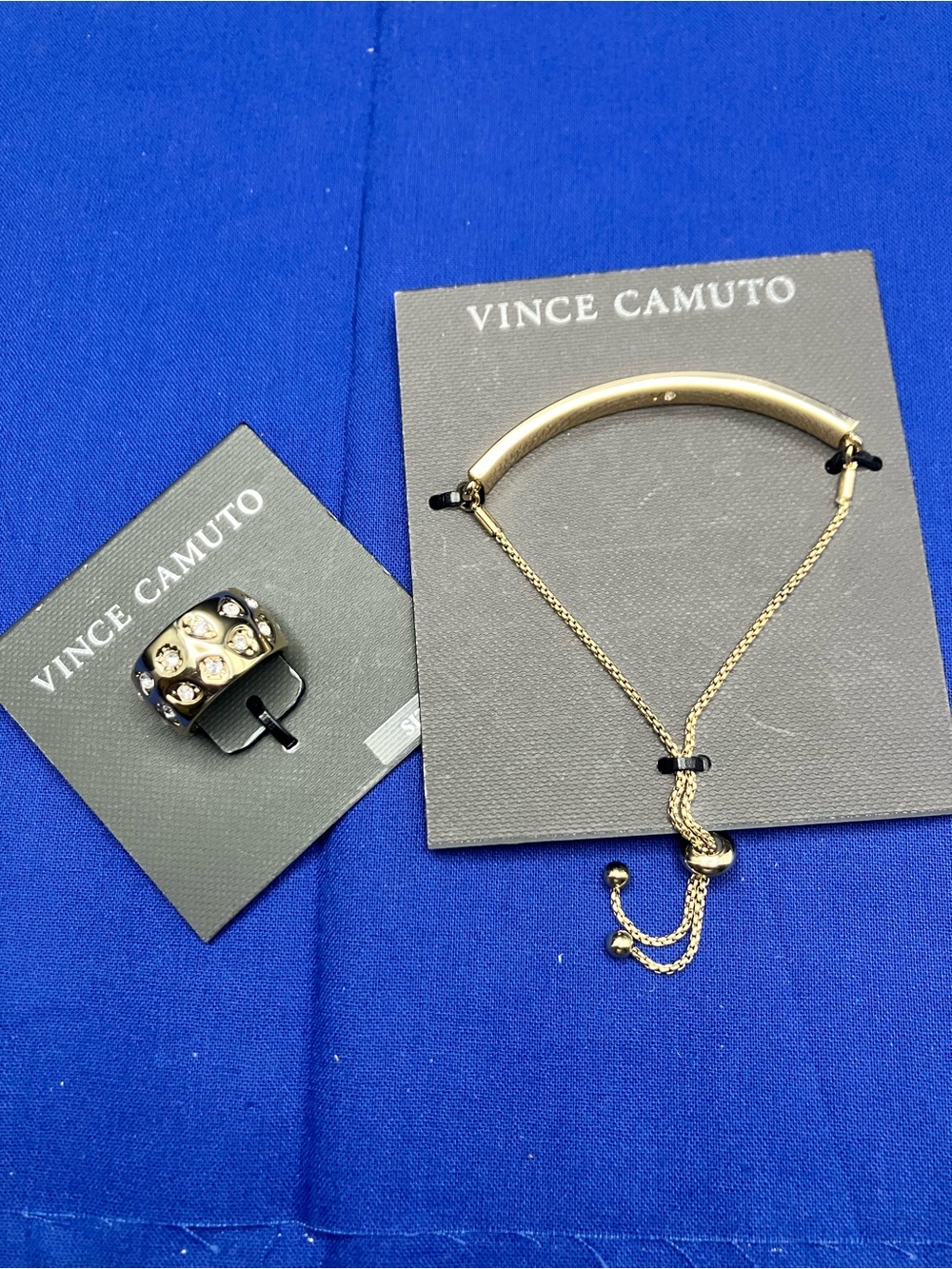 Size 7 Vince Camuto Gold Tone Dome Ring w/Crystal Accents & Adjustable Bracelet.